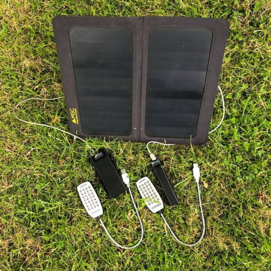 Mobile Solar Chargers - Travel & Trek Pack (13W SunPower Solar, 2 x Power Banks, 2 x LED lights)