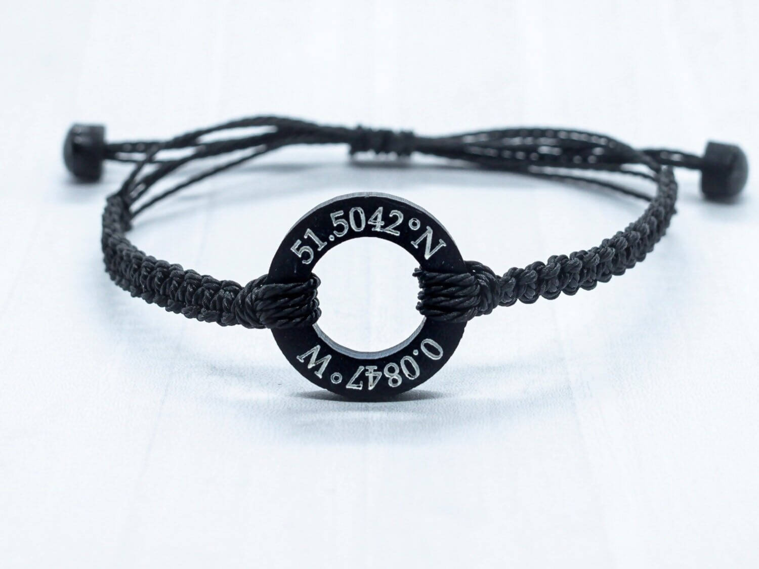 Personalised Couples Coordinates Black Disc Bracelet - Set of Two