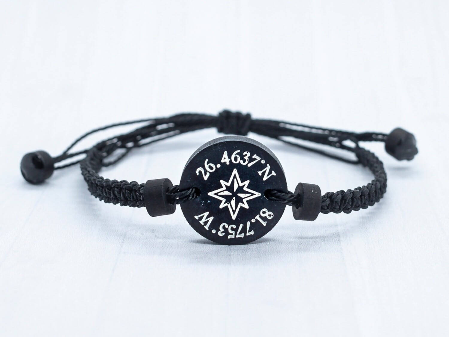 Personalised Couples Coordinates Black Compass Bracelet - Set of Two