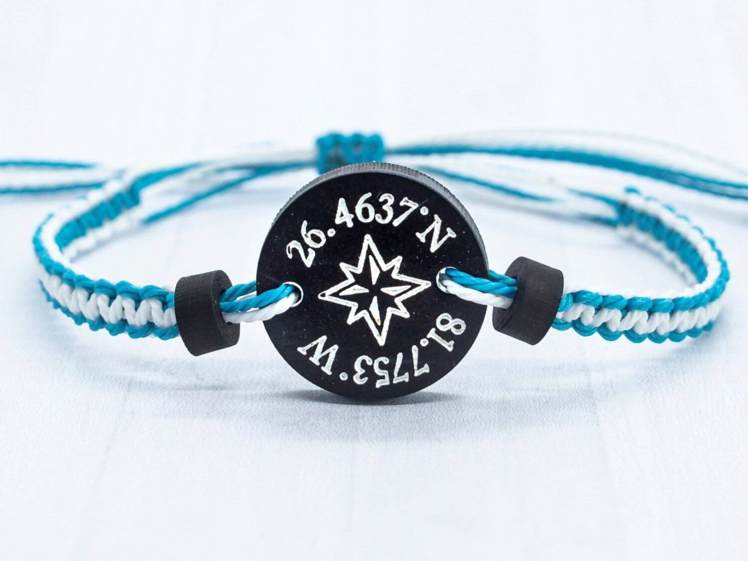 Personalised Couples Coordinates Black Compass Bracelet - Set of Two