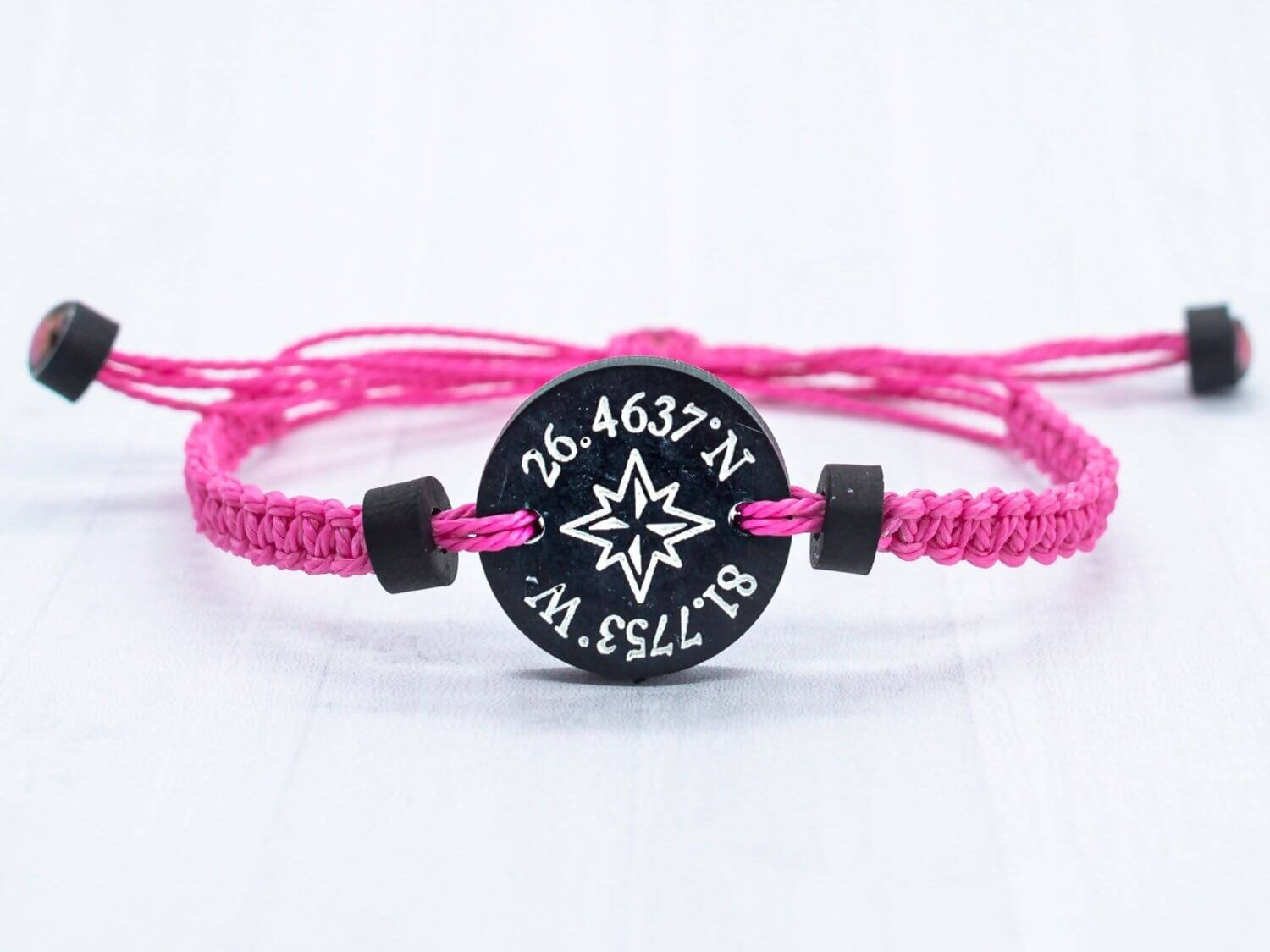 Personalised Couples Coordinates Black Compass Bracelet - Set of Two