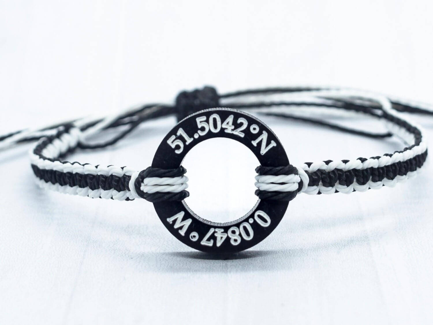 Personalised Couples Coordinates Black Disc Bracelet - Set of Two